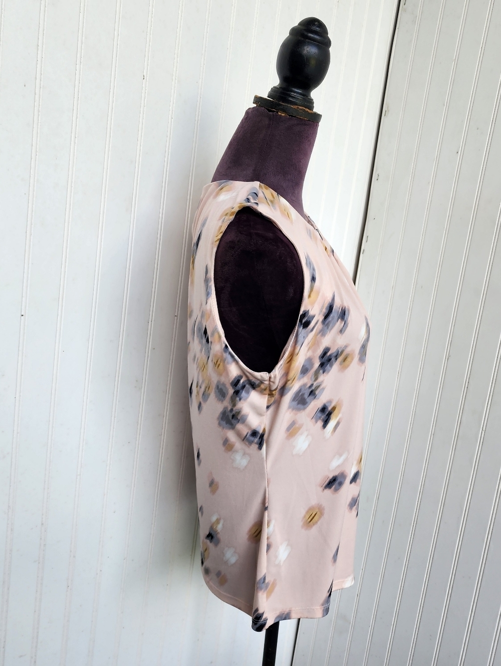 Calvin Klein Blush Pink Geo Print Stretch Sleeveless Top Blouse Size Large L - Picture 4 of 12